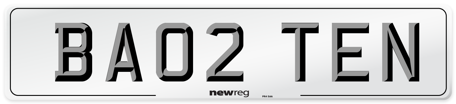 BA02 TEN Number Plate from New Reg